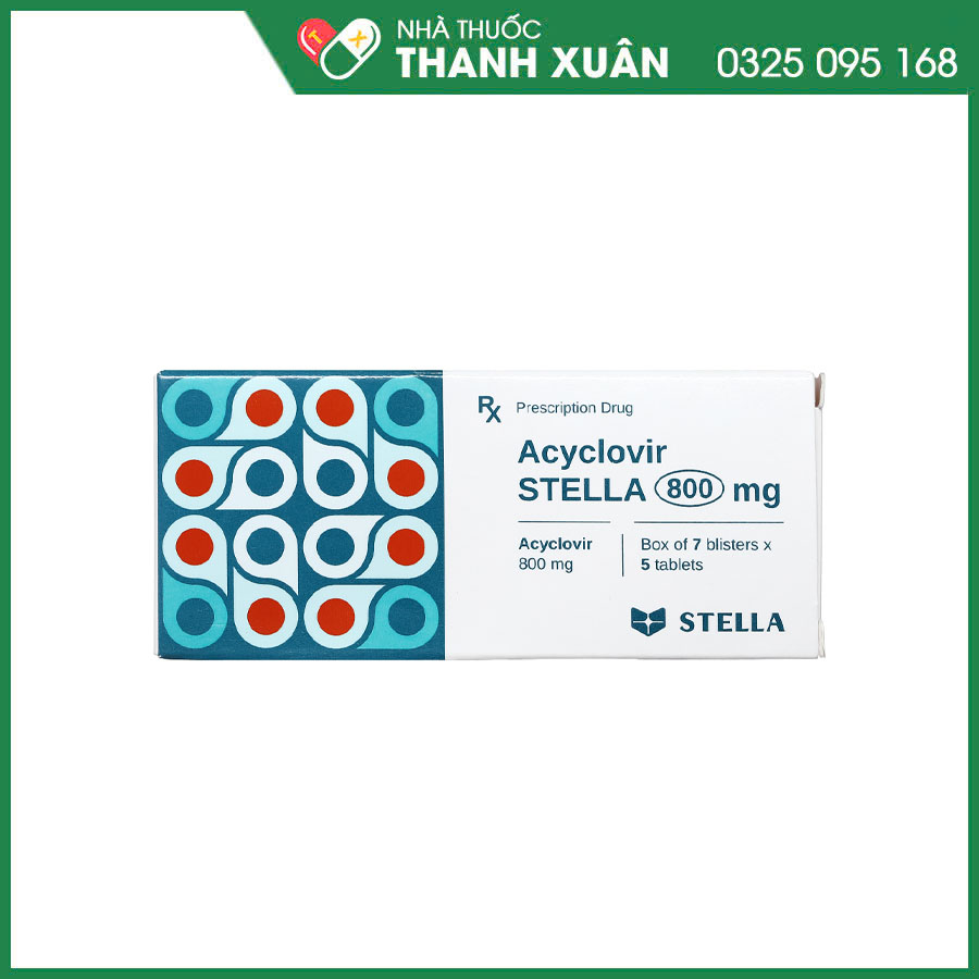Acyclovir STELLA 800mg thuốc điều trị, phòng ngừa và ngăn ngừa tái phát nhiễm Herpes simplex, bệnh thủy đậu và zona